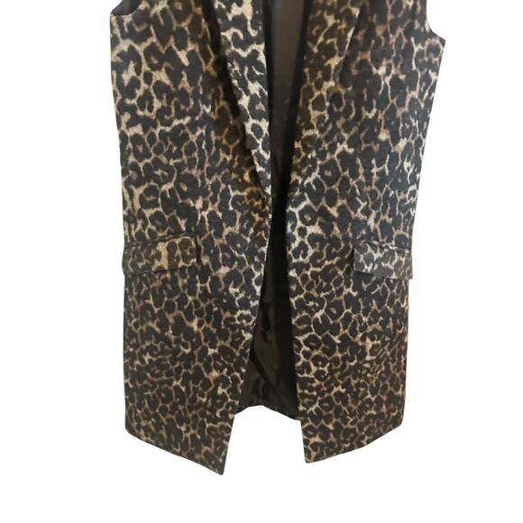 Dolce Cabo Women's XSmall Brown Leopard Print Long Line Fleece Sleeveless Vest - Picture 4 of 11